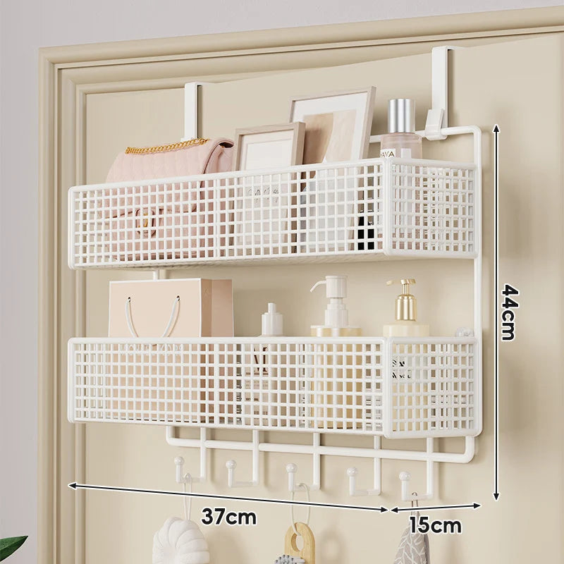 Over-The-Door Storage Basket Two-Tier Wire Tool-Free Hanging