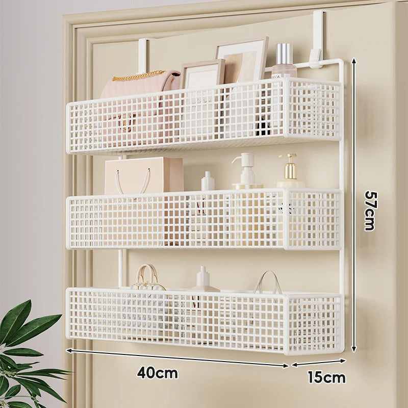 Over-The-Door Storage Basket Two-Tier Wire Tool-Free Hanging