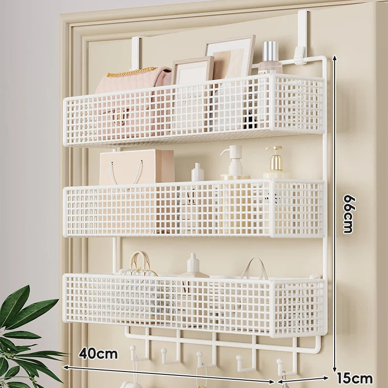 Over-The-Door Storage Basket Two-Tier Wire Tool-Free Hanging