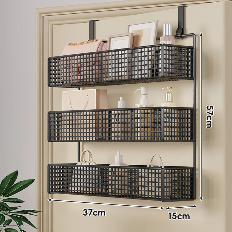 Over-The-Door Storage Basket Two-Tier Wire Tool-Free Hanging