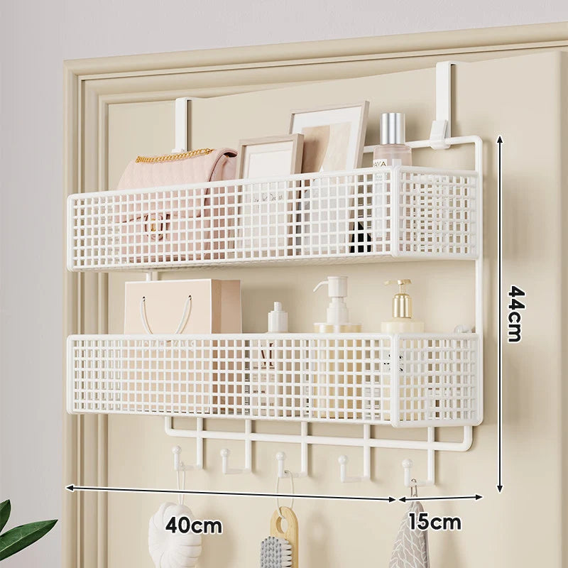 Over-The-Door Storage Basket Two-Tier Wire Tool-Free Hanging