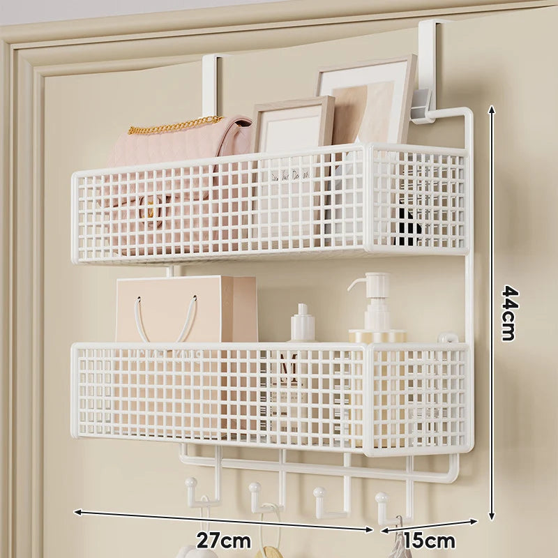 Over-The-Door Storage Basket Two-Tier Wire Tool-Free Hanging
