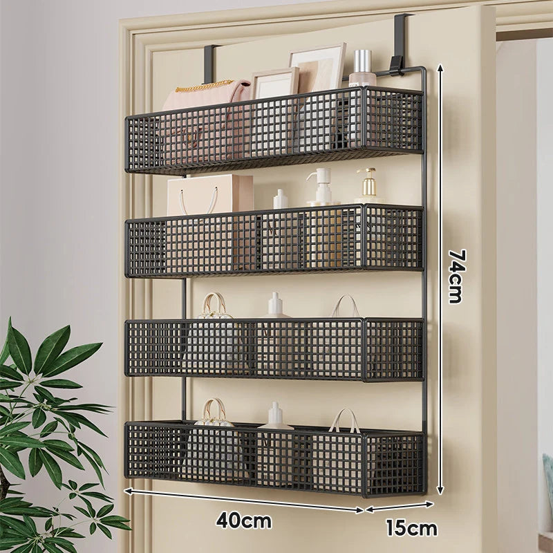 Over-The-Door Storage Basket Two-Tier Wire Tool-Free Hanging