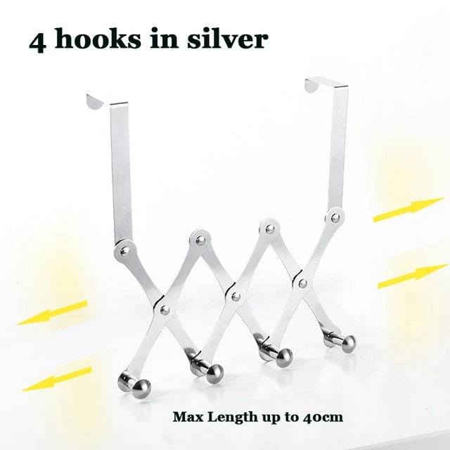 Over-the-Door Hook Rack Stainless Steel Retractable Hooks