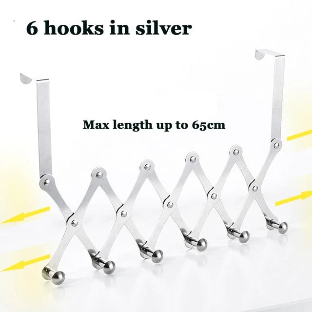 Over-the-Door Hook Rack Stainless Steel Retractable Hooks