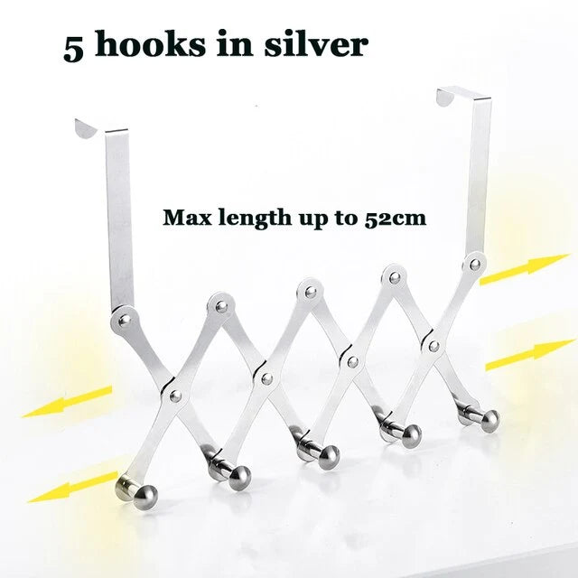 Over-the-Door Hook Rack Stainless Steel Retractable Hooks