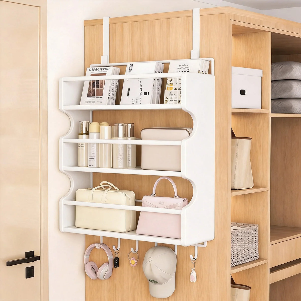 Over-the-Door Storage Organizer Metal Mesh Four-Tier Tool-Free Hanging