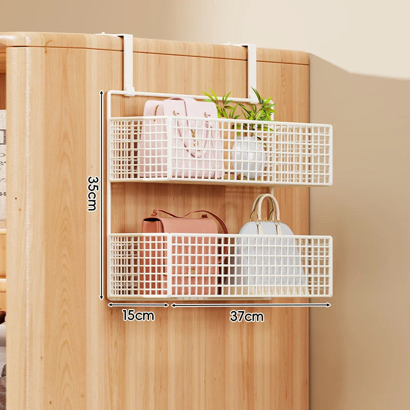 Over-the-Door Storage Organizer Metal Mesh Four-Tier Tool-Free Hanging