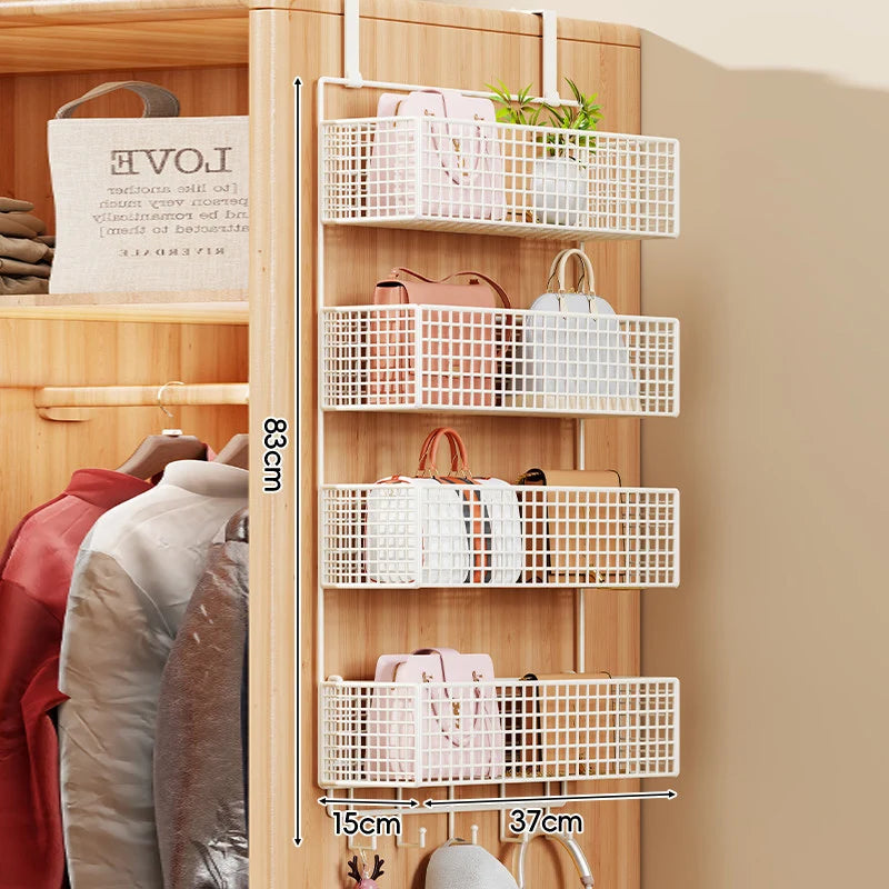 Over-the-Door Storage Organizer Metal Mesh Four-Tier Tool-Free Hanging