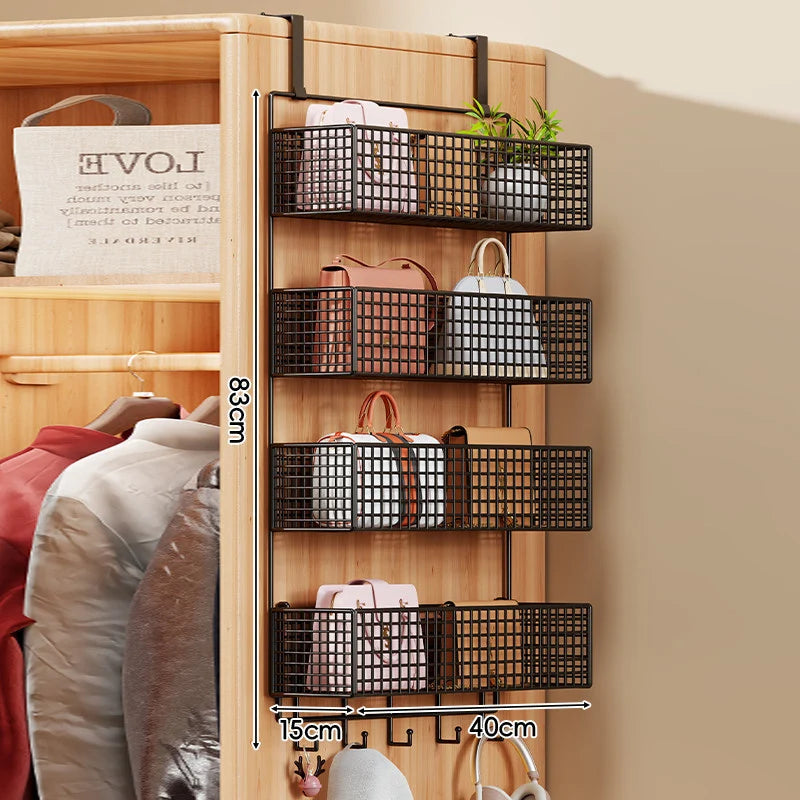 Over-the-Door Storage Organizer Metal Mesh Four-Tier Tool-Free Hanging