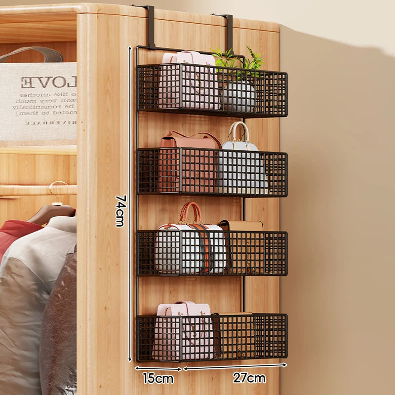 Over-the-Door Storage Organizer Metal Mesh Four-Tier Tool-Free Hanging