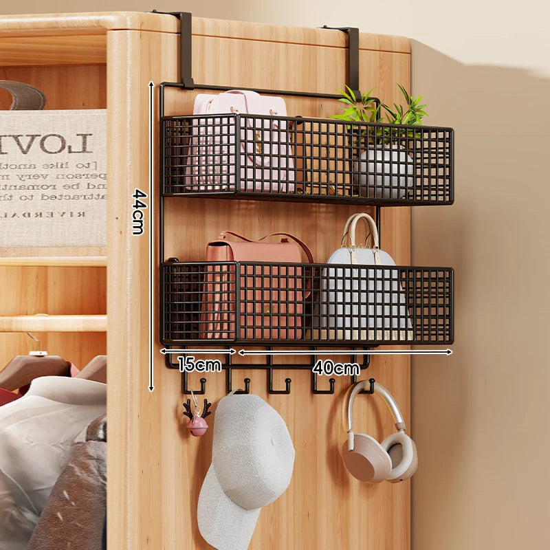 Over-the-Door Storage Organizer Metal Mesh Four-Tier Tool-Free Hanging