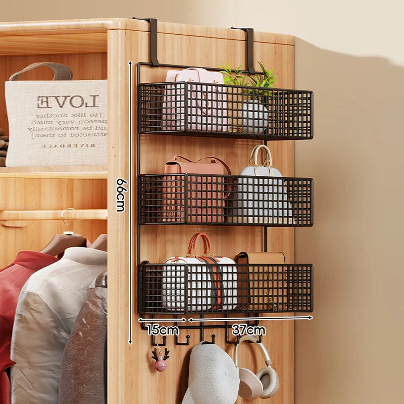 Over-the-Door Storage Organizer Metal Mesh Four-Tier Tool-Free Hanging