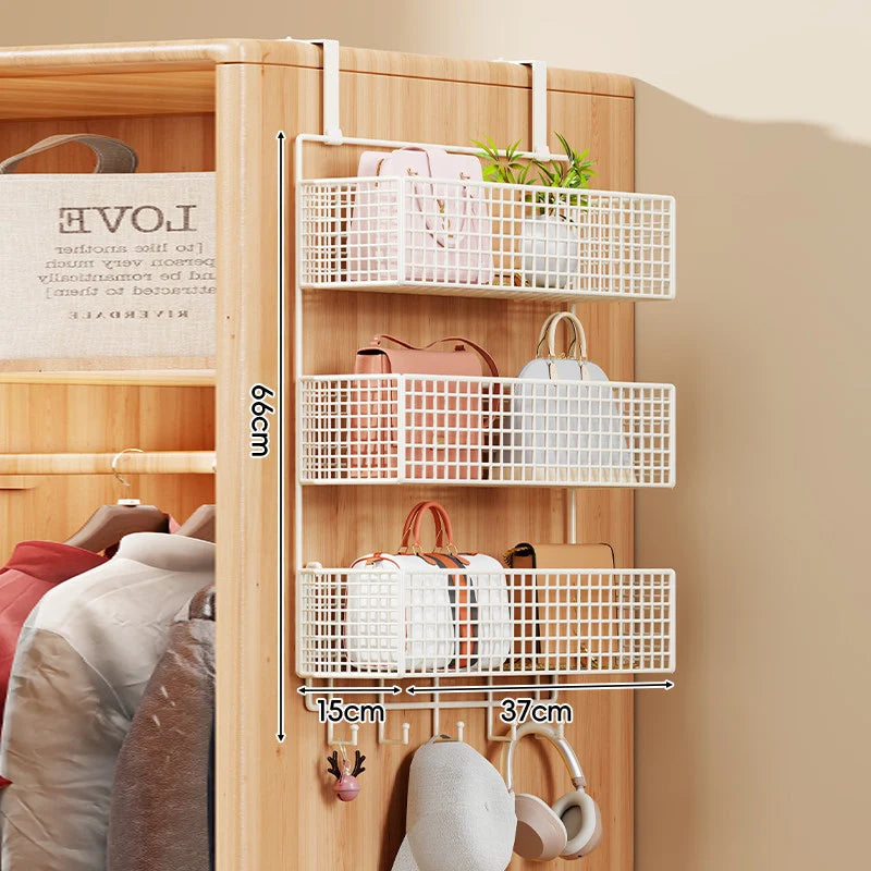 Over-the-Door Storage Organizer Metal Mesh Four-Tier Tool-Free Hanging