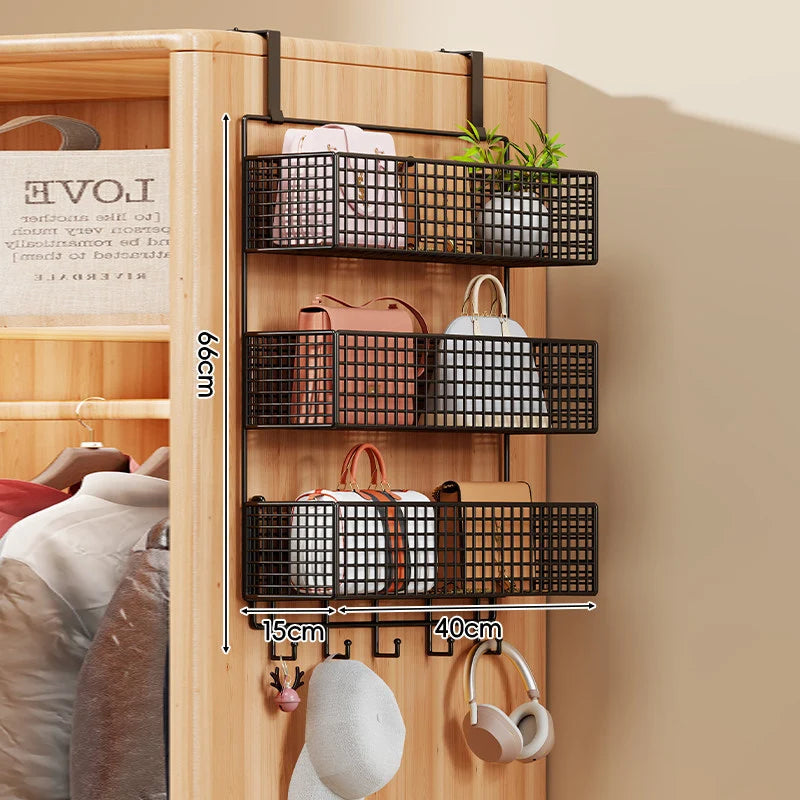 Over-the-Door Storage Organizer Metal Mesh Four-Tier Tool-Free Hanging
