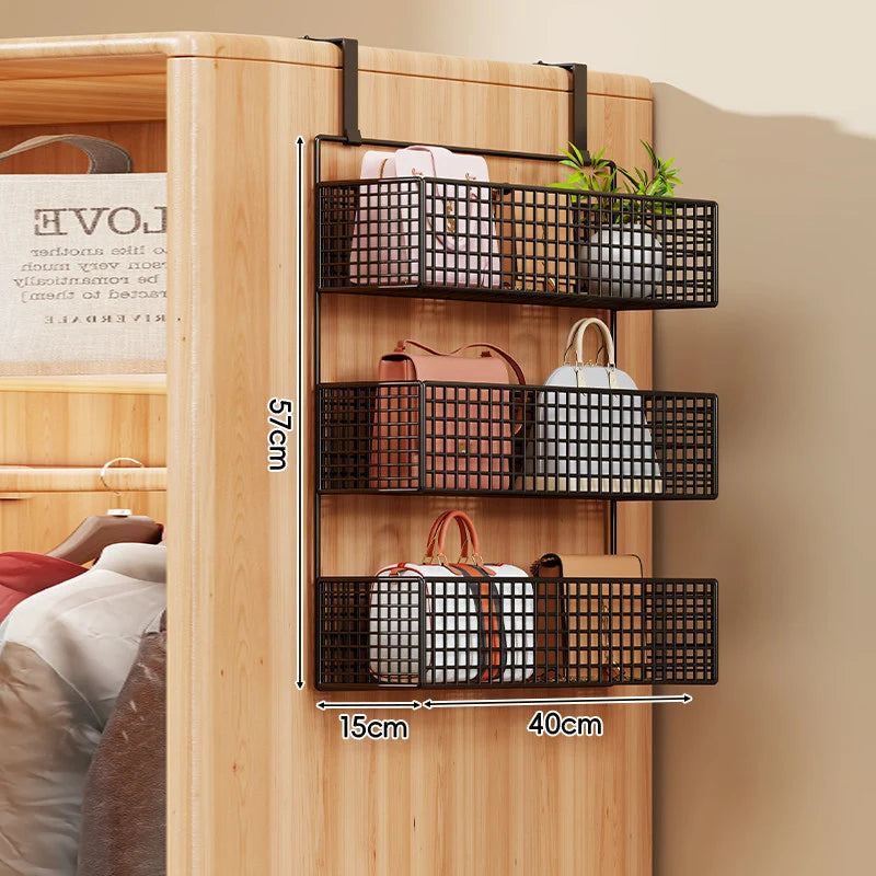 Over-the-Door Storage Organizer Metal Mesh Four-Tier Tool-Free Hanging