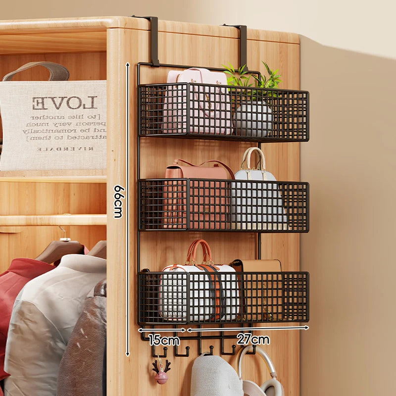 Over-the-Door Storage Organizer Metal Mesh Four-Tier Tool-Free Hanging