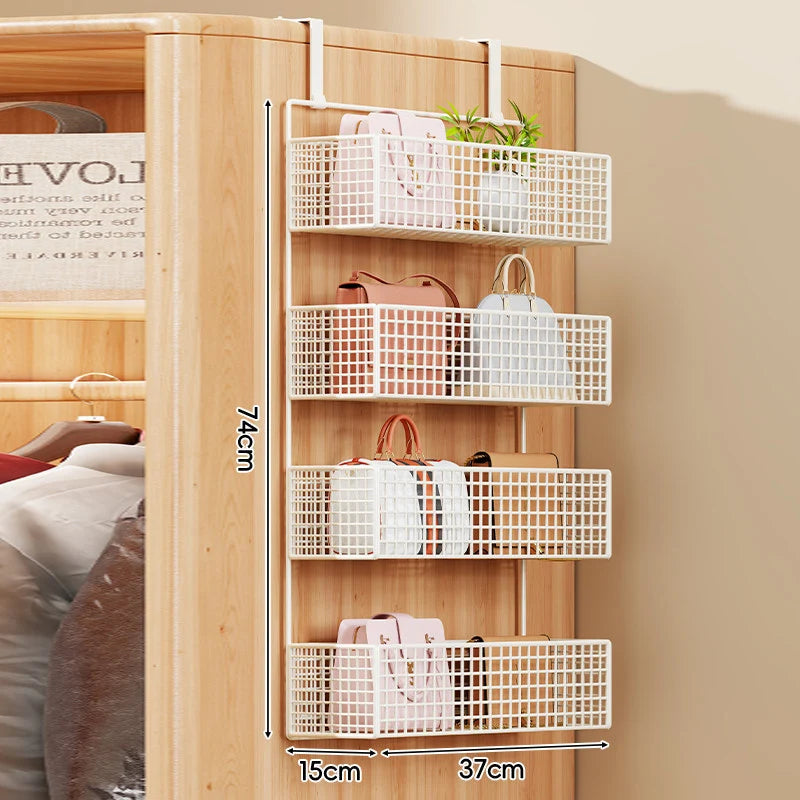 Over-the-Door Storage Organizer Metal Mesh Four-Tier Tool-Free Hanging