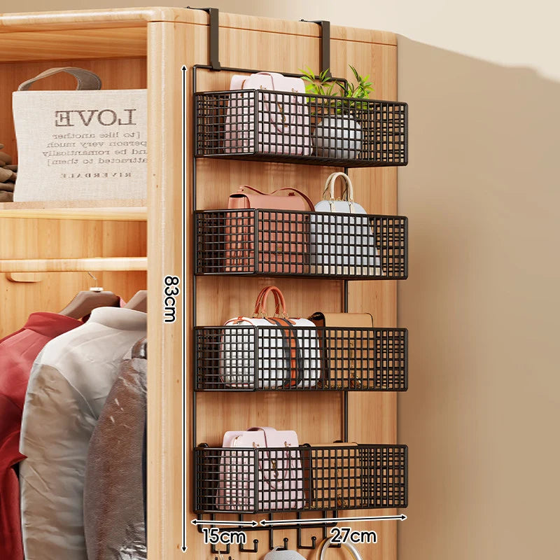 Over-the-Door Storage Organizer Metal Mesh Four-Tier Tool-Free Hanging