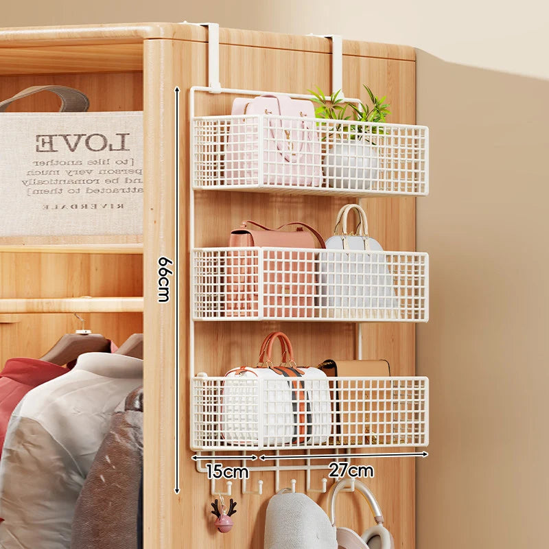 Over-the-Door Storage Organizer Metal Mesh Four-Tier Tool-Free Hanging