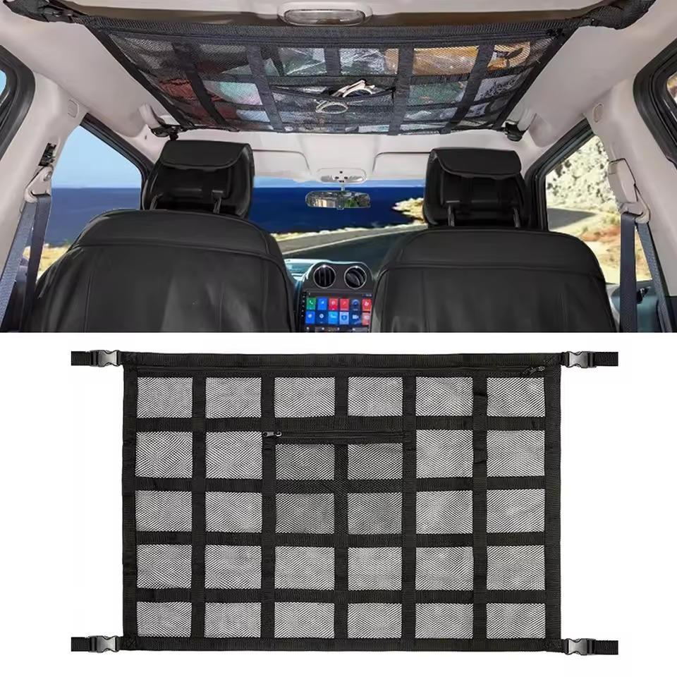 Overhead Cargo Net Double-Layer Mesh Zipper Closure