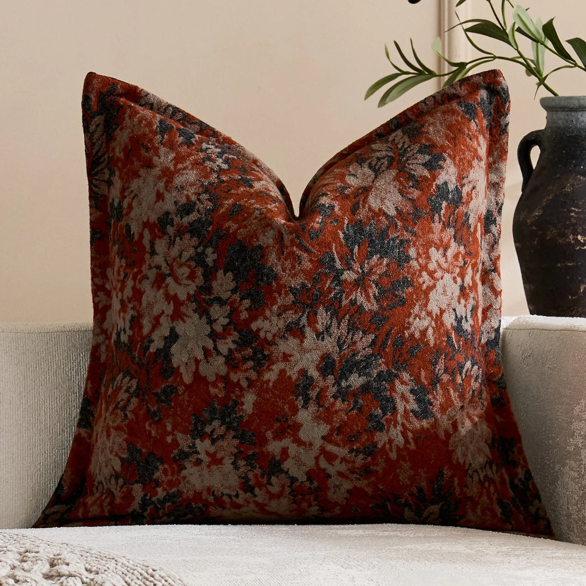 Oversized Throw Pillow Cover Jacquard Floral Velvet Hidden Zipper
