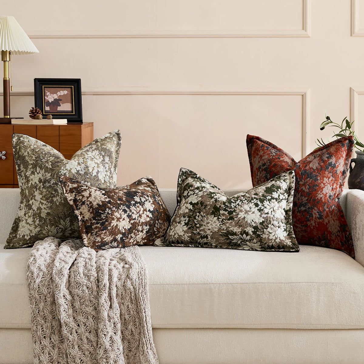Oversized Throw Pillow Cover Jacquard Floral Velvet Hidden Zipper