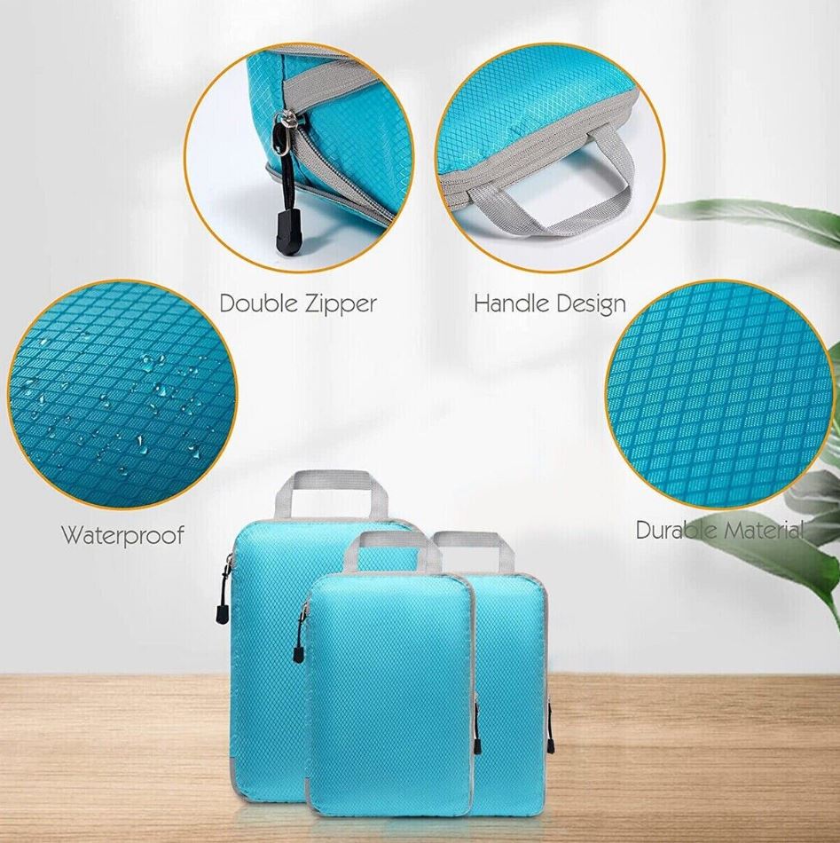Packing Cube Set Of Three Zippered Compression Waterproof Fabric