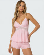 Pajama Set Lace Trim Adjustable Straps Soft Stretch Fabric