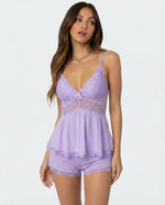 Pajama Set Lace Trim Adjustable Straps Soft Stretch Fabric