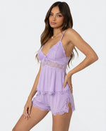 Pajama Set Lace Trim Adjustable Straps Soft Stretch Fabric