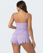 Pajama Set Lace Trim Adjustable Straps Soft Stretch Fabric