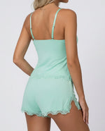Pajama Set Lace Trim Adjustable Straps Soft Stretch Fabric