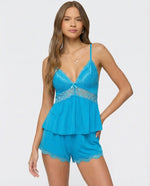 Pajama Set Lace Trim Adjustable Straps Soft Stretch Fabric
