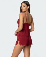 Pajama Set Lace Trim Adjustable Straps Soft Stretch Fabric