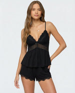 Pajama Set Lace Trim Adjustable Straps Soft Stretch Fabric