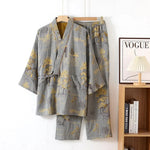 Pajama Set Pure Cotton Kimono Style Watercolor Print