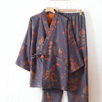 Pajama Set Pure Cotton Kimono Style Watercolor Print
