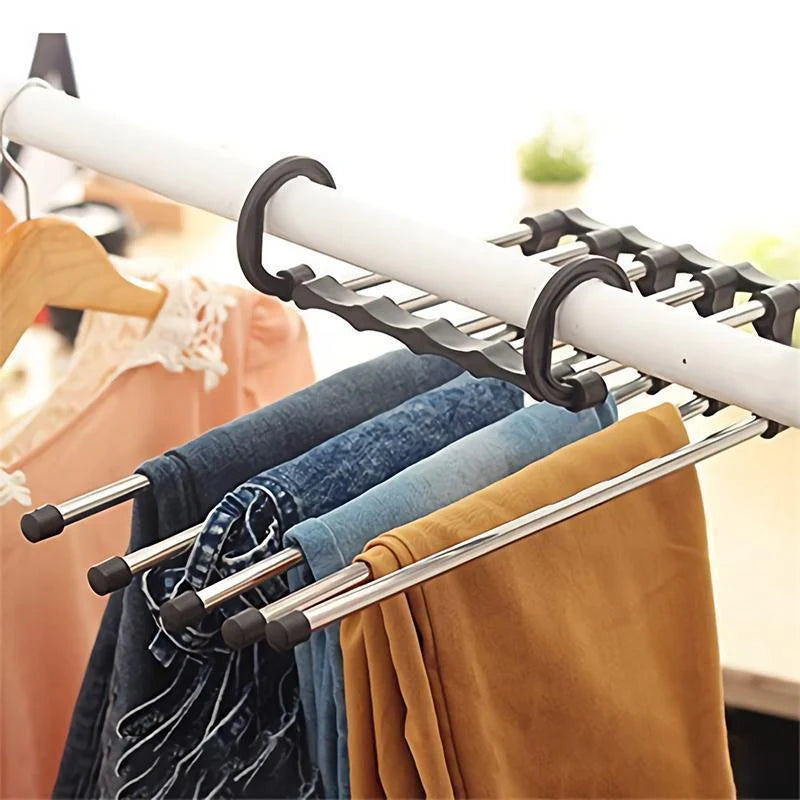 Pants Hanger Collapsible Holds 5 Pairs Non-Slip Caps