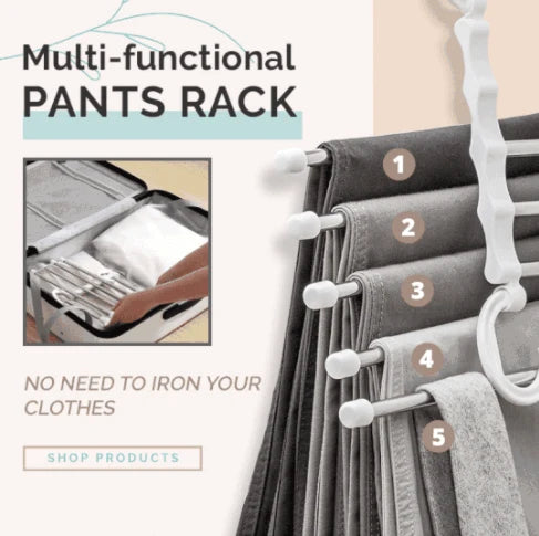 Pants Hanger Rack 5-Tier Space-Saving Adjustable Sliding Rods