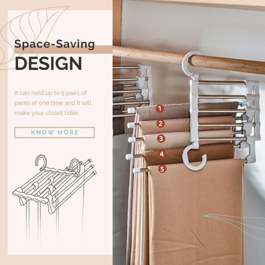 Pants Hanger Rack 5-Tier Space-Saving Adjustable Sliding Rods