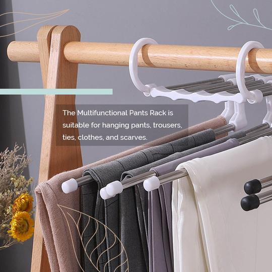 Pants Hanger Rack 5-Tier Space-Saving Adjustable Sliding Rods