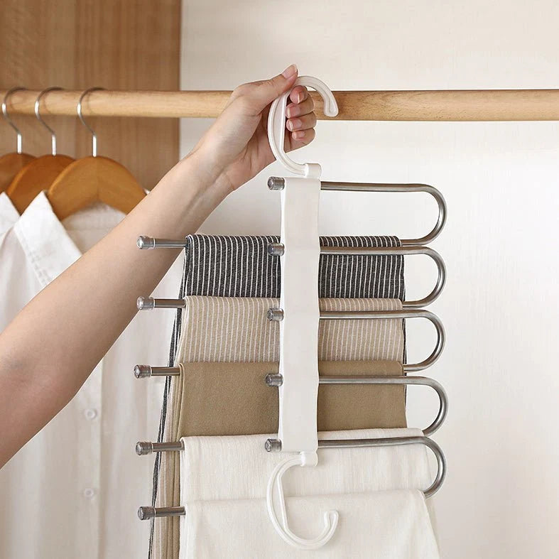 Pants Hanger Stainless Steel Foldable Space-Saving Holds 5 Pairs