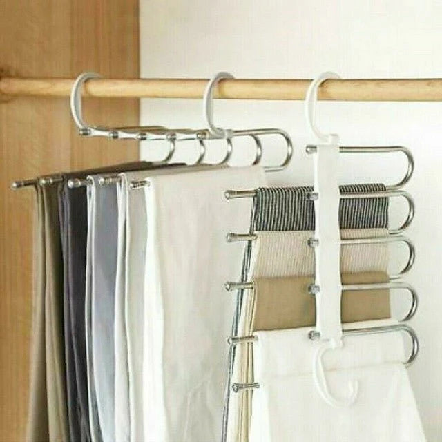 Pants Hanger Stainless Steel Foldable Space-Saving Holds 5 Pairs