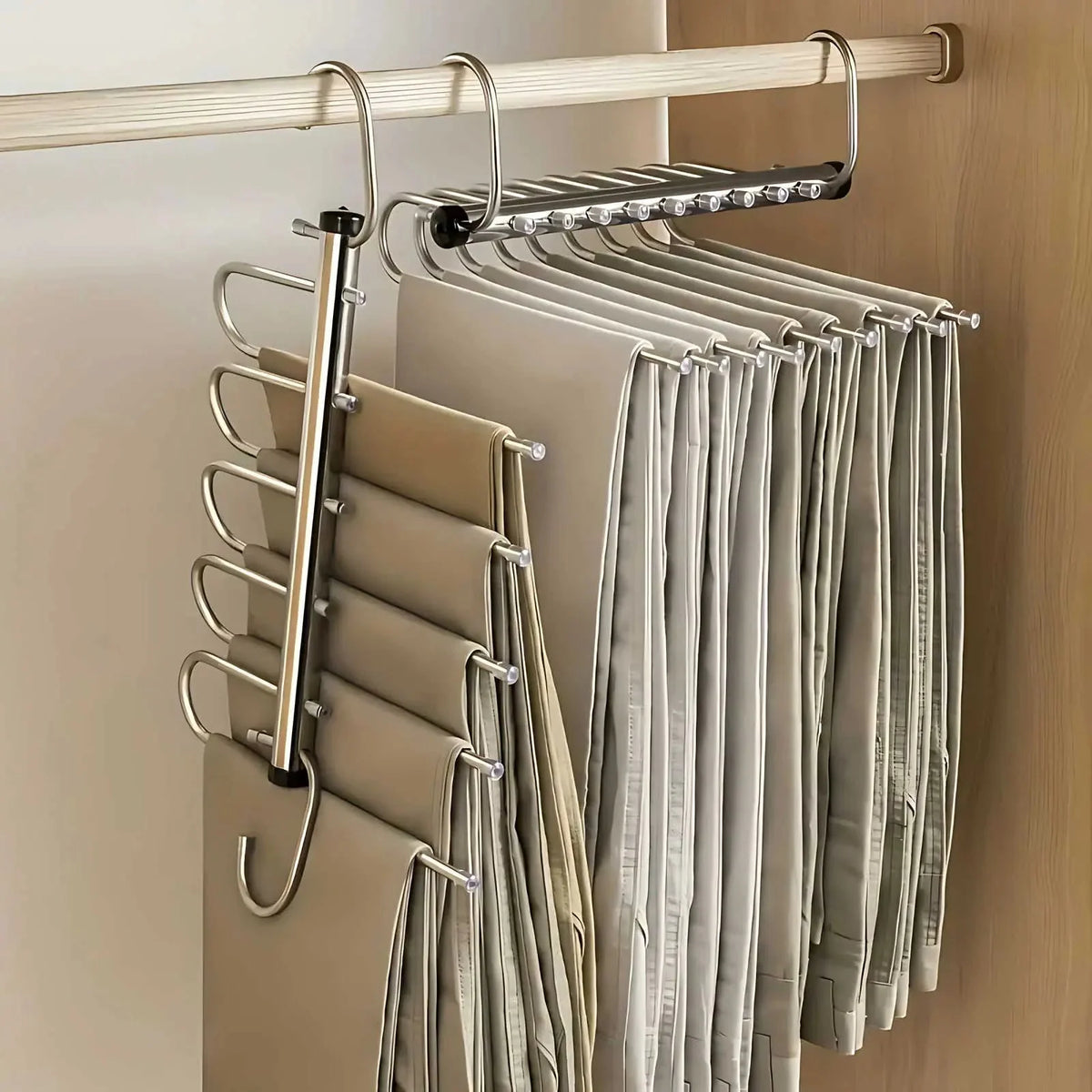 Pants Hanger Stainless Steel Multi-Bar Rotating Hooks Space-Saving