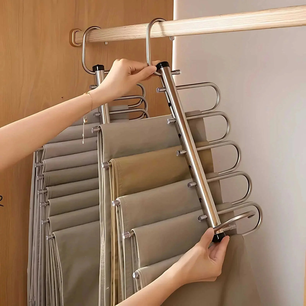 Pants Hanger Stainless Steel Multi-Bar Rotating Hooks Space-Saving
