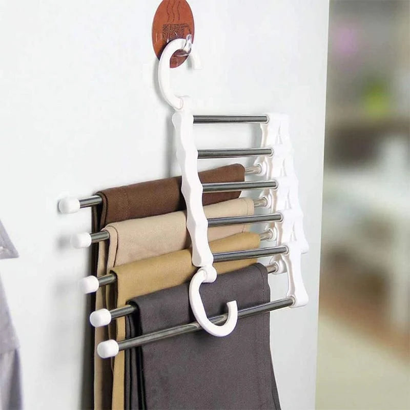 Pants Hanger Stainless Steel Retractable Space-Saving 5-Pair Capacity