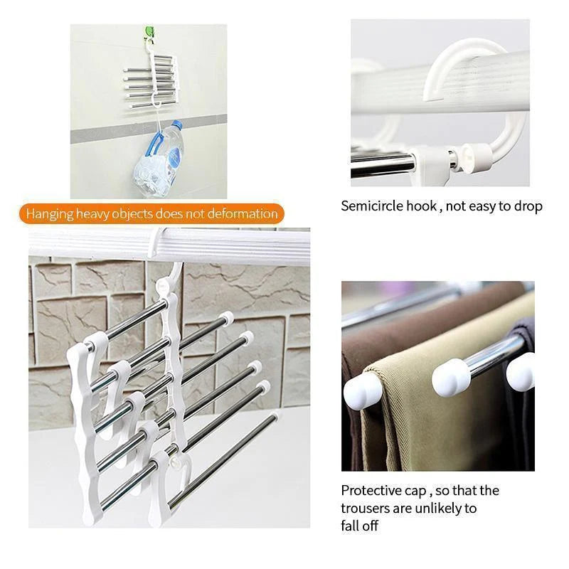 Pants Hanger Telescopic Stainless Steel Holds 5 Pairs