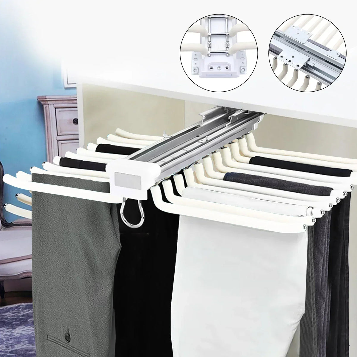 Pants Organizer Slide-Out Rails Holds 22 Pairs