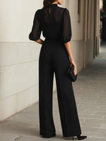 Pants Set Three-Piece Sheer Chiffon Blouse Wide-Leg Pants
